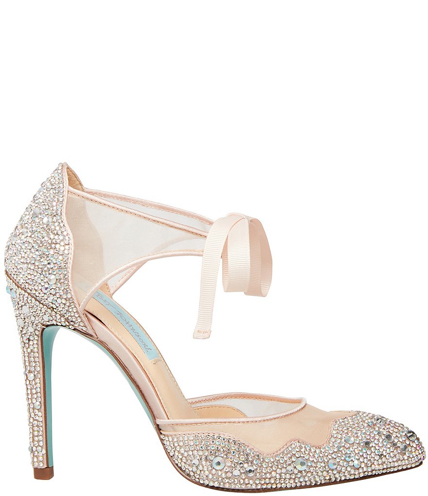 Blue by Betsey Johnson Iris Satin Rhinestone Stiletto Pumps