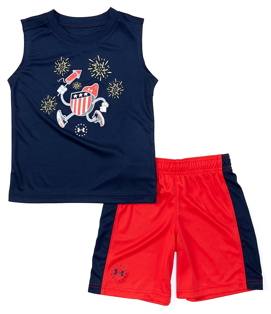 Under Armour Little Boys 2T-7 Americana Firecracker Tank & Racing-Stripe Shorts Set