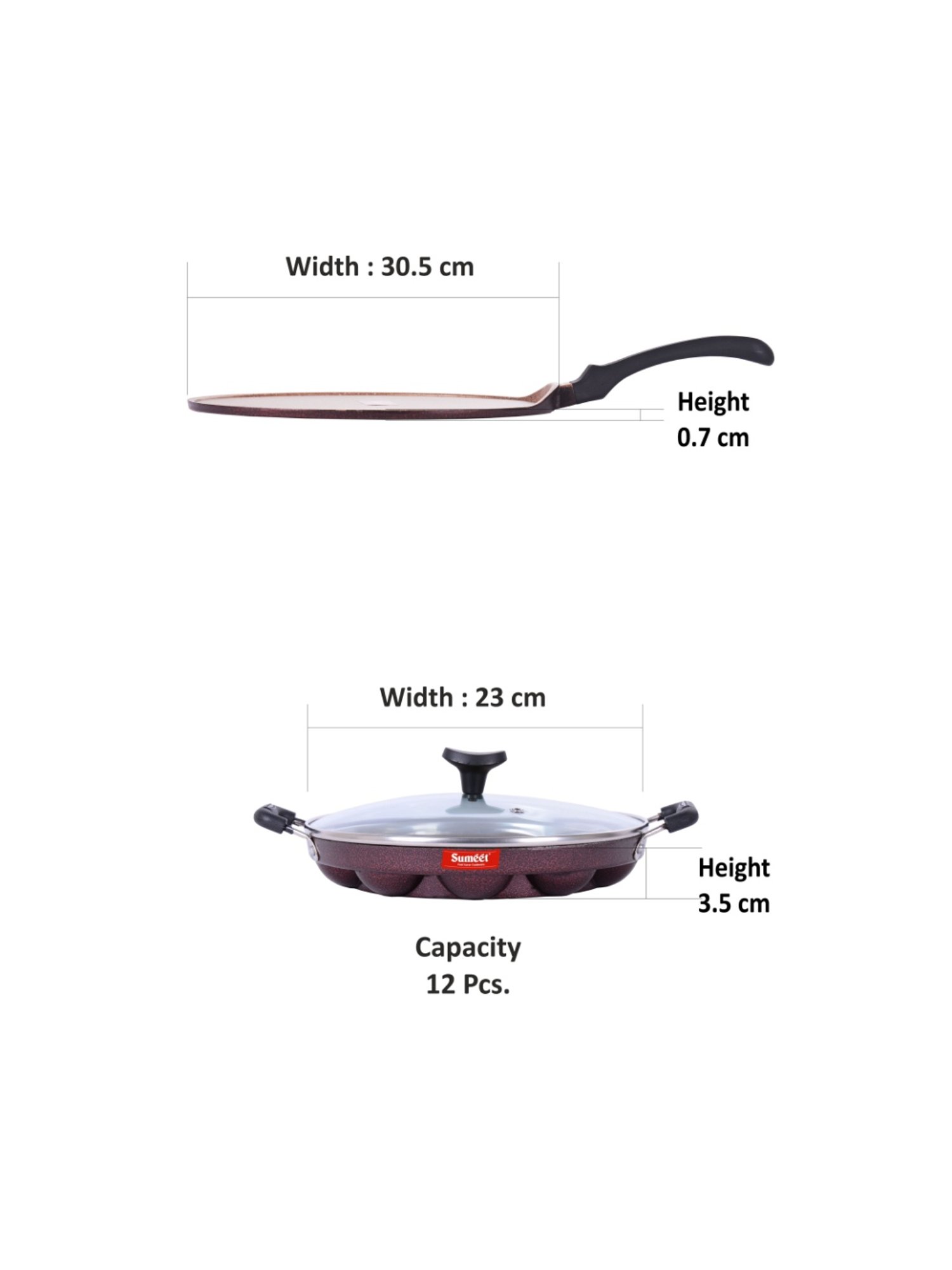 Sumeet Nonstick Granite Finish 2pc Cookware set (Tawa 30.5cm, Grill Appam Patra With Glass Lid-23cm)