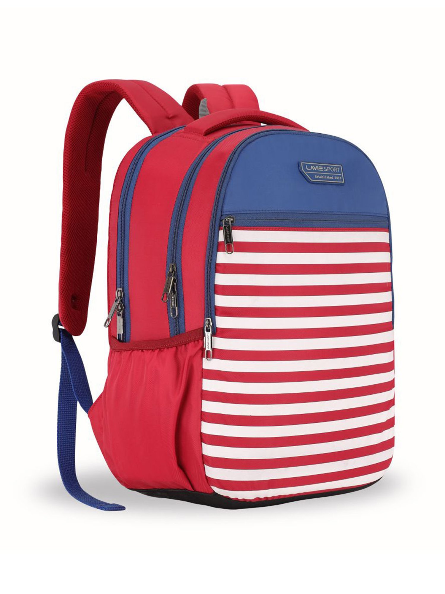 Lavie Sport Nautical Red Polyester Striped Backpack - 26 Ltrs