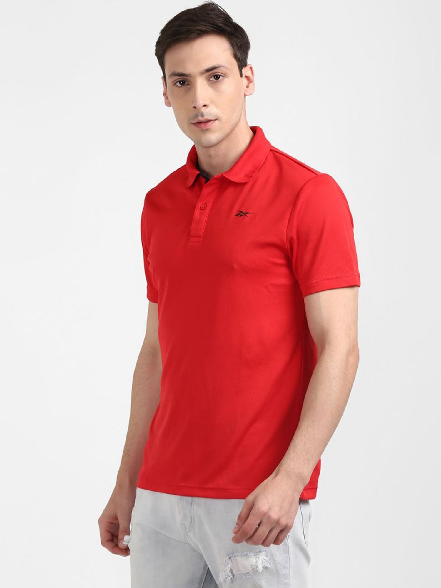 Reebok Red Cotton Regular Fit Polo T-Shirt