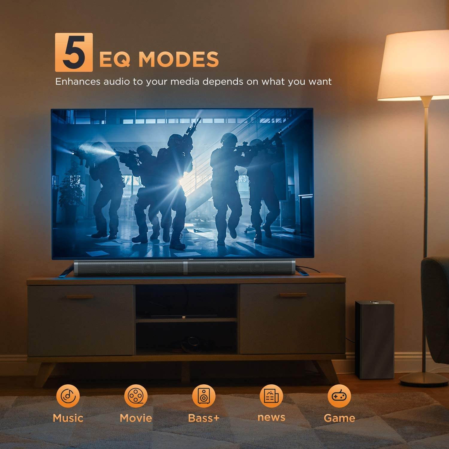 Sound Bar with Subwoofer, Ultra-Slim 2.1 CH Sound Bars for TV, 100W/110dB, 5 EQ Modes, 31 Inch, Works with 4K & HD & Smart TV, LED Display, Outdoor Surround Sound, Optical/Aux/USB