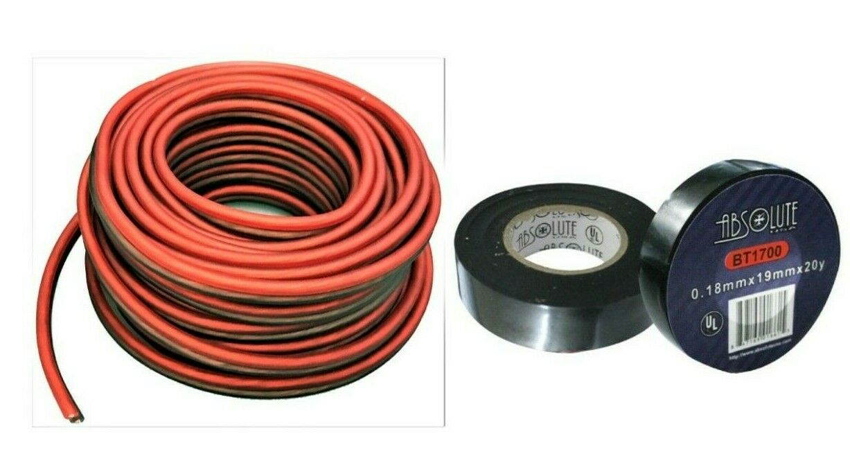 16 Gauge 2000 Feet Red Black Speaker Wire & 3/4" x 60' FT Black Electrical Tape