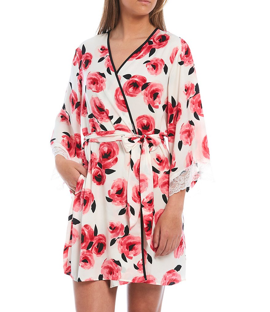 PJ Salvage Solid Ribbed Knit Long Wrap Robe