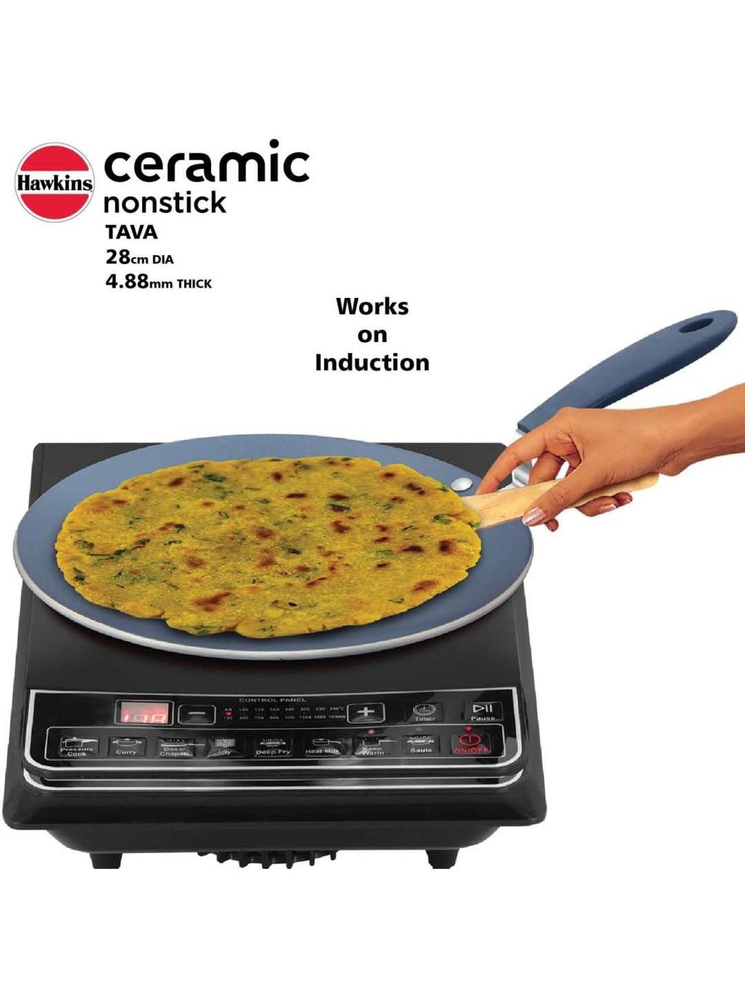Hawkins Black Ceramic 28 cm Induction Paratha Granite Griddle Tawa (Ict28)