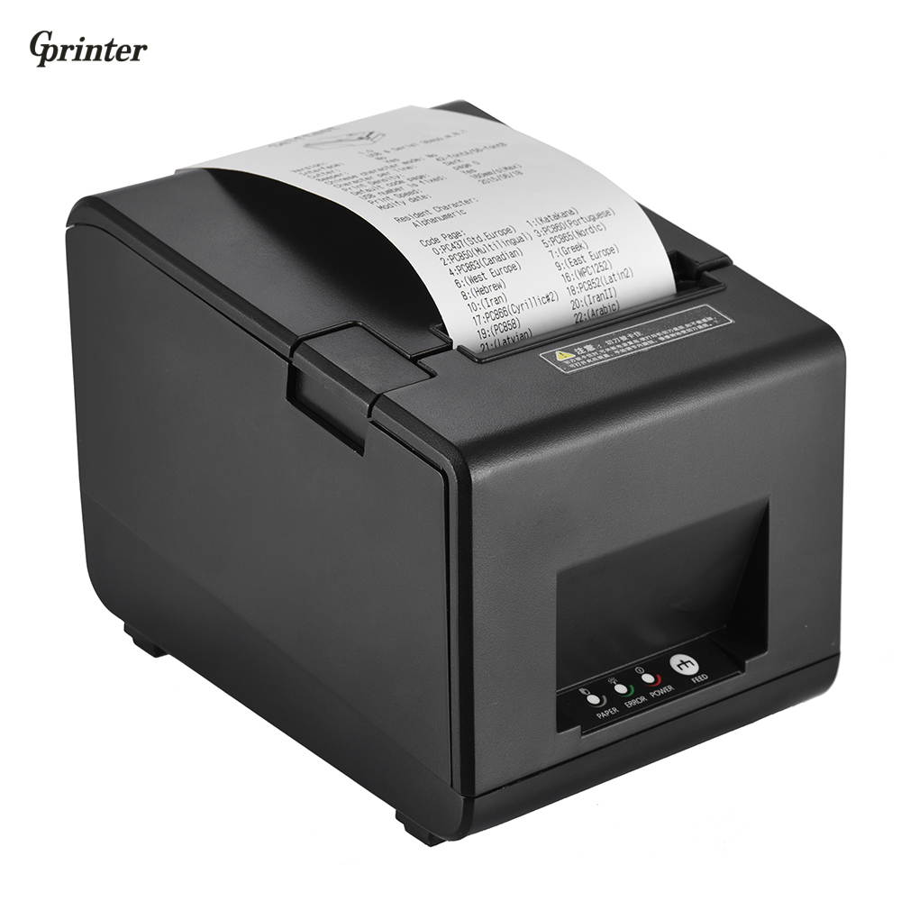 Gprinter GP-L80160I Thermal Receipt Printer Barcode Label Graphic Printer with Cutter 160mm/s 80mm Printing Width for Reastaurant Kitchen USB POS Computer