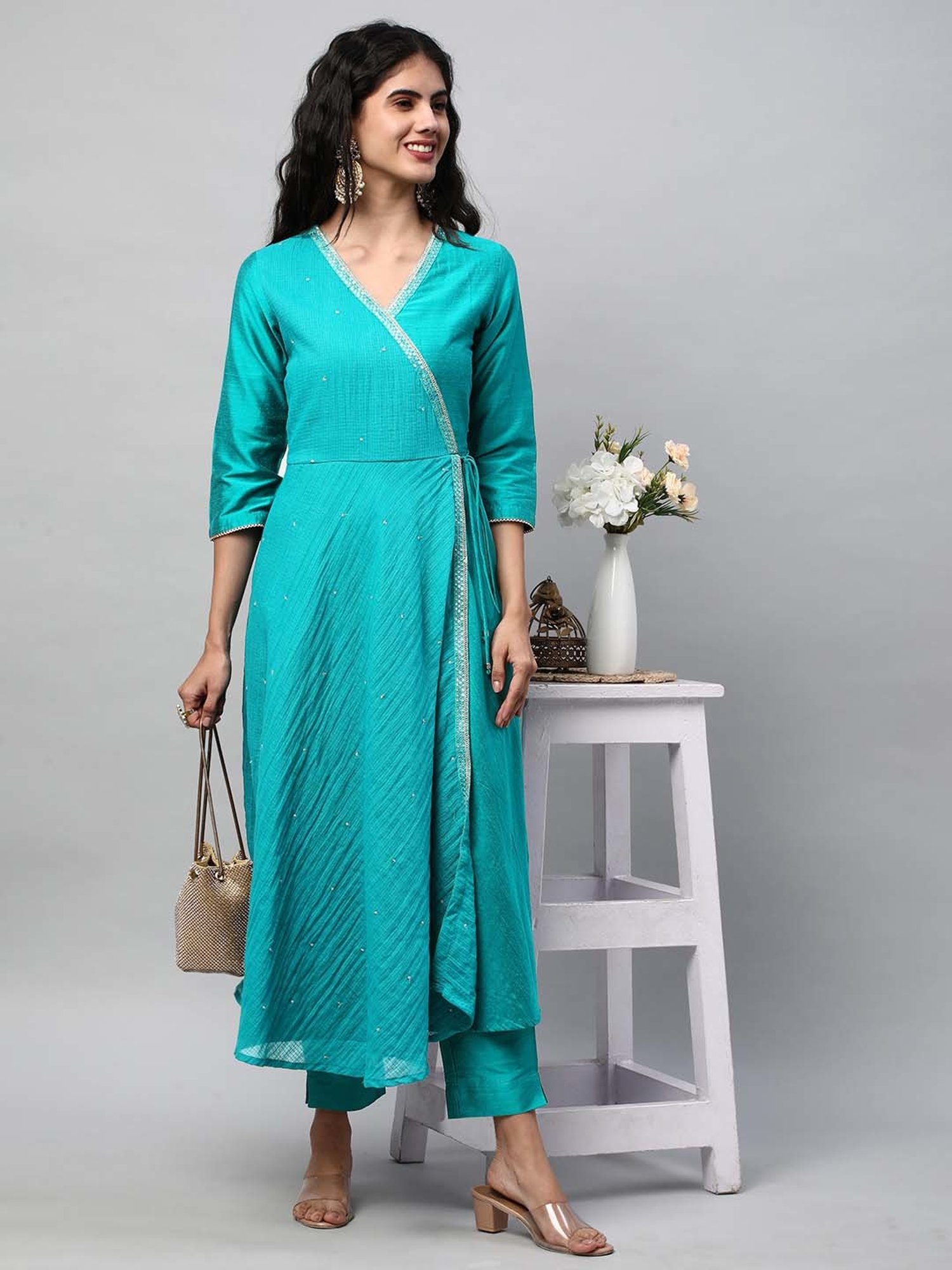 Kami Kubi Blue Embellished Angrakha Kurta