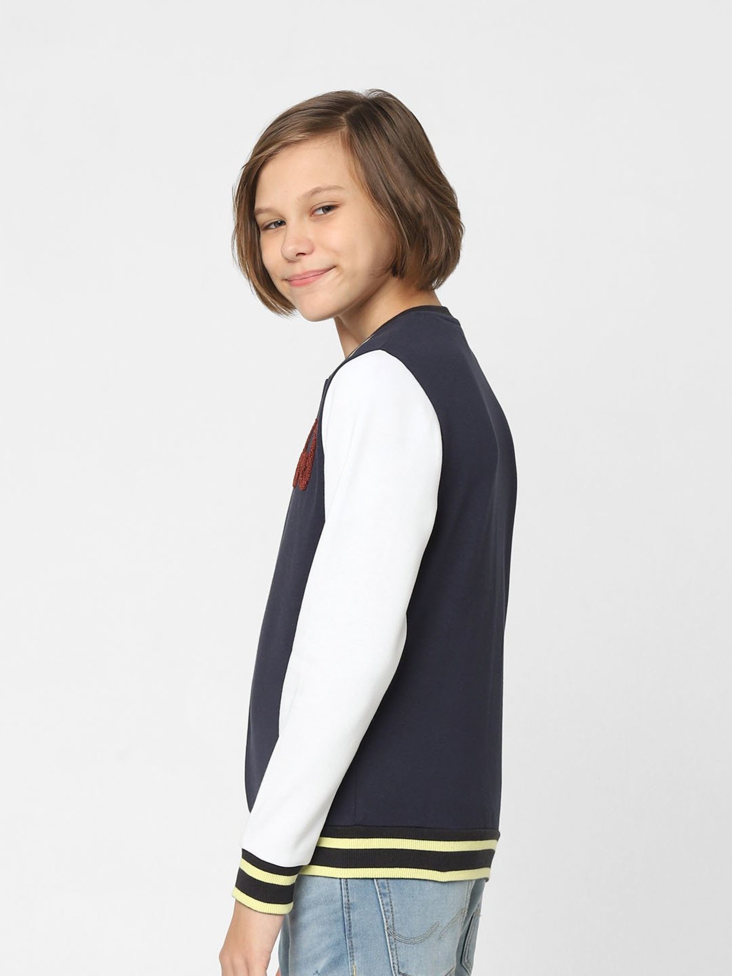 Jack & Jones Junior Navy & White Printed Full Sleeves Jacket