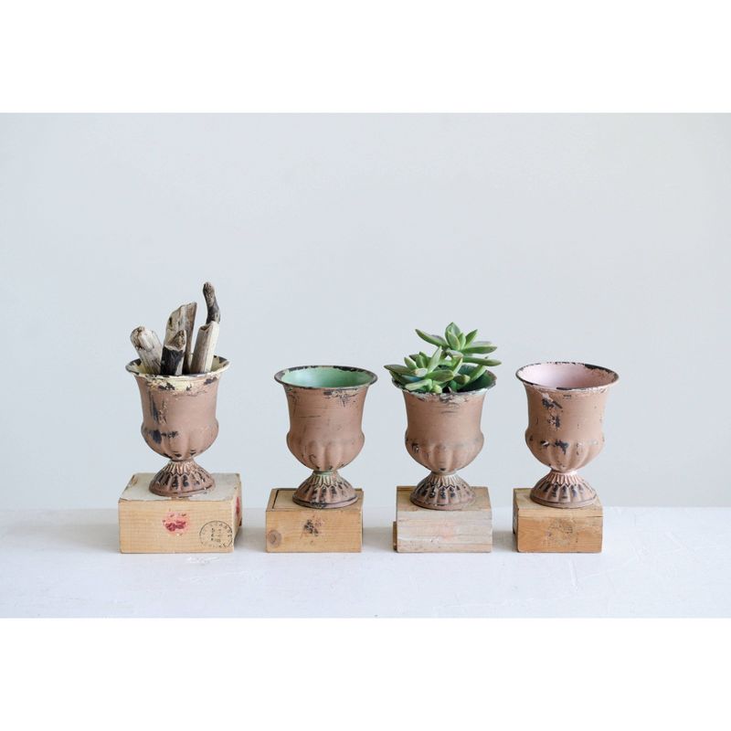 Set of 4 4.5" x 3.5" Metal and Terracotta Urn Jars - 3R Studios