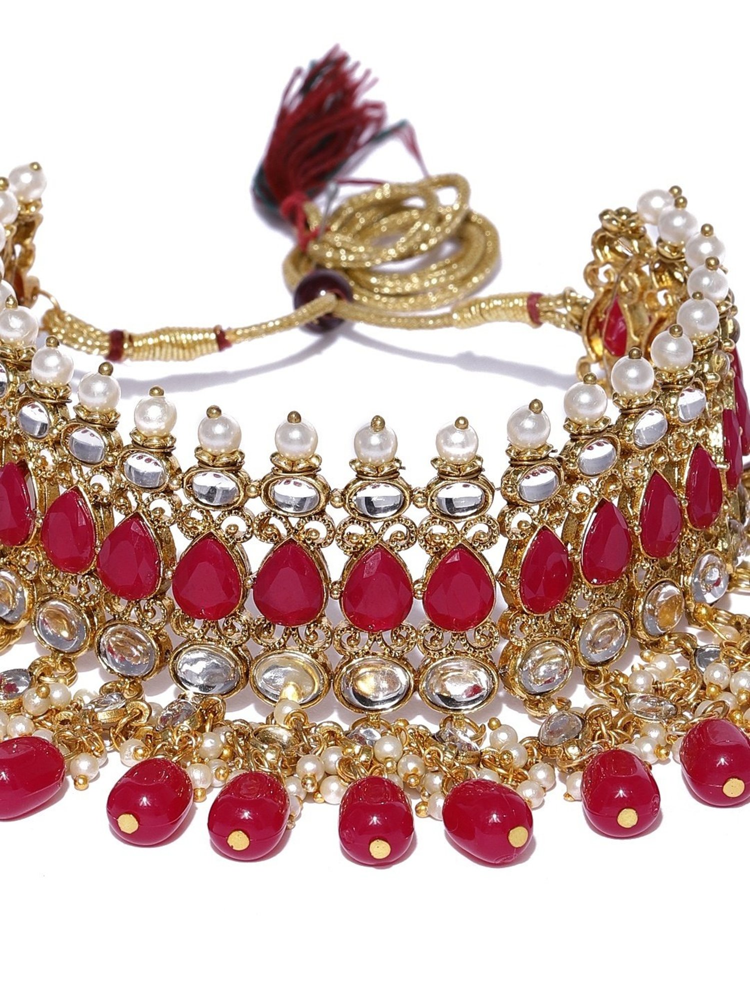 Zaveri Pearls Rani Pink Kundan And Dangling Beads Necklace Earring Maangtikka Set-ZPFK8865