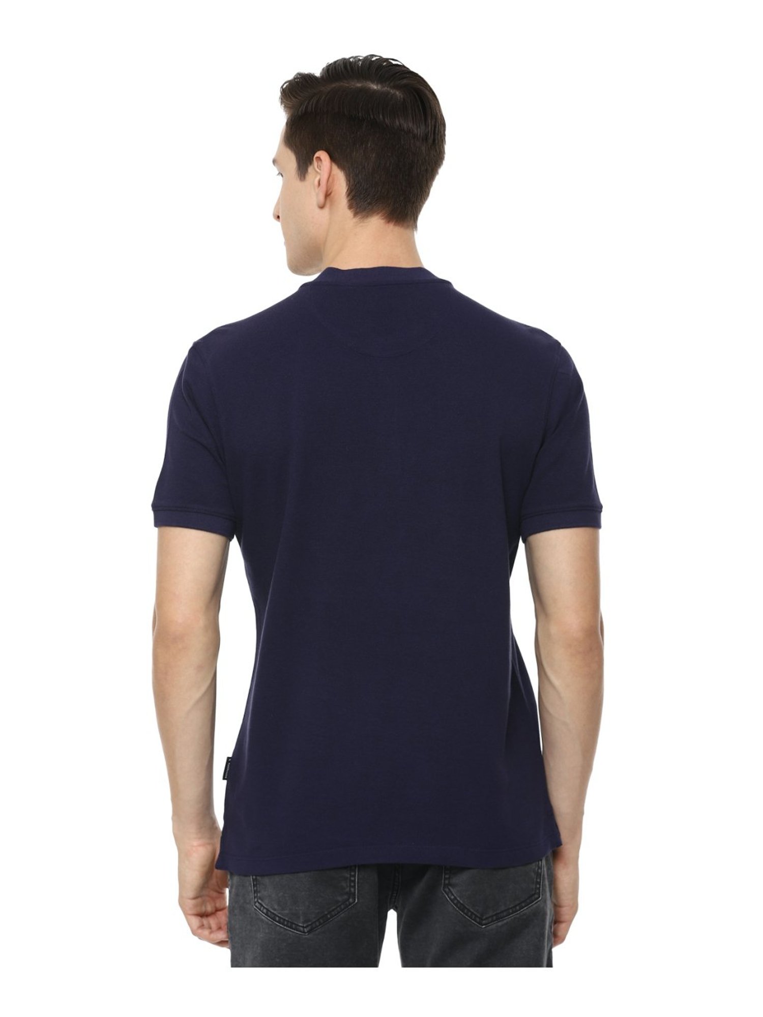 V Dot Navy Cotton Slim Fit T-Shirt