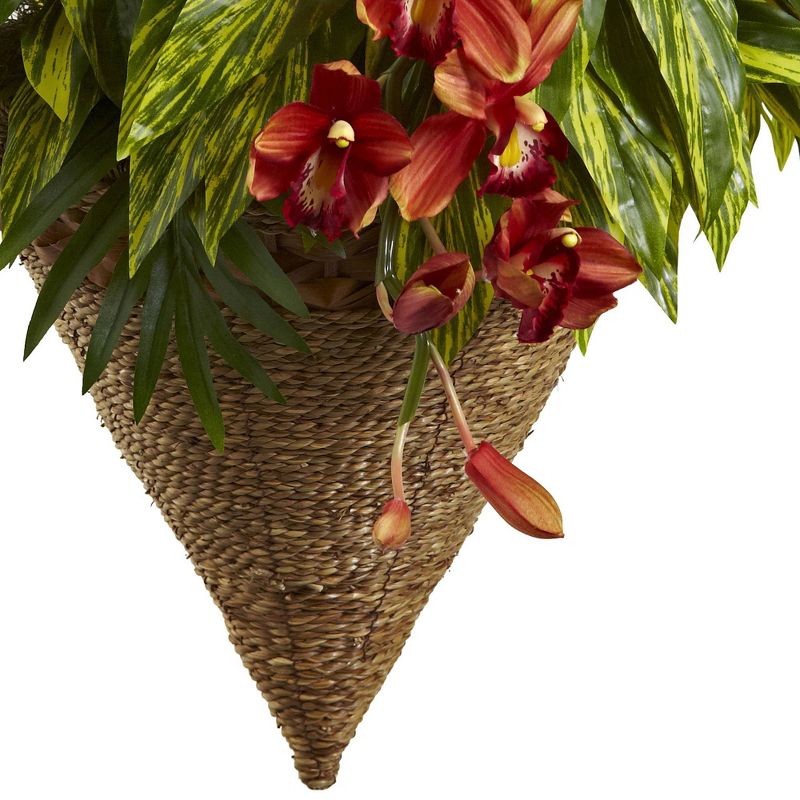 Mixed Tropical & Cymbidium Hanging Basket Red - Nearly Natural