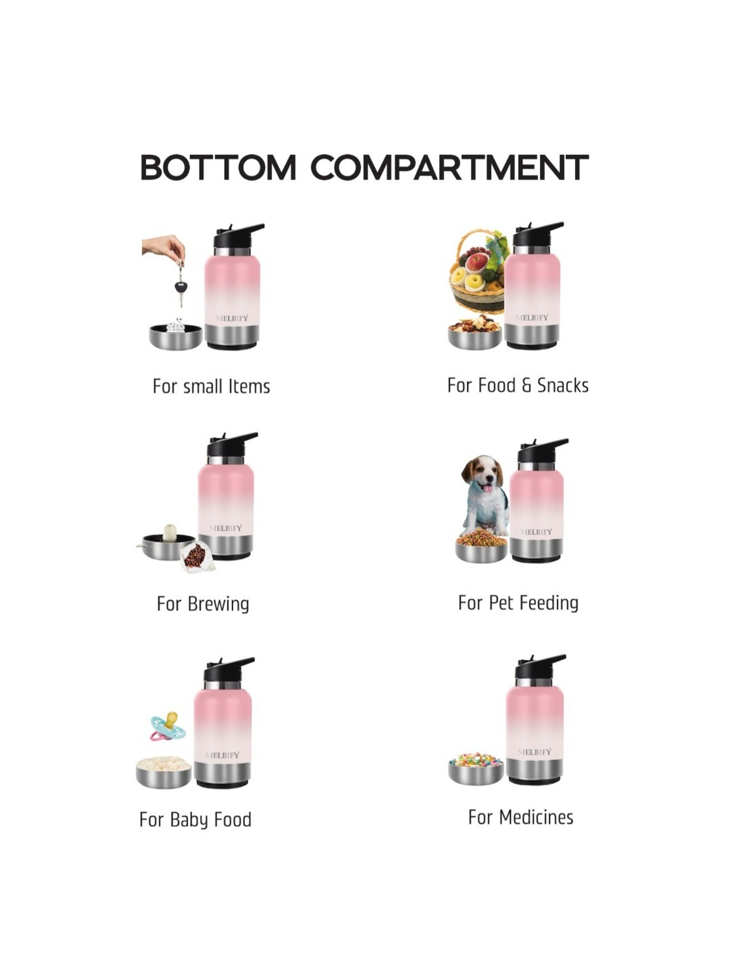 Melbify 2-in-1 Thermos Sipper Pink ThermoSteel Water Bottle (1L)