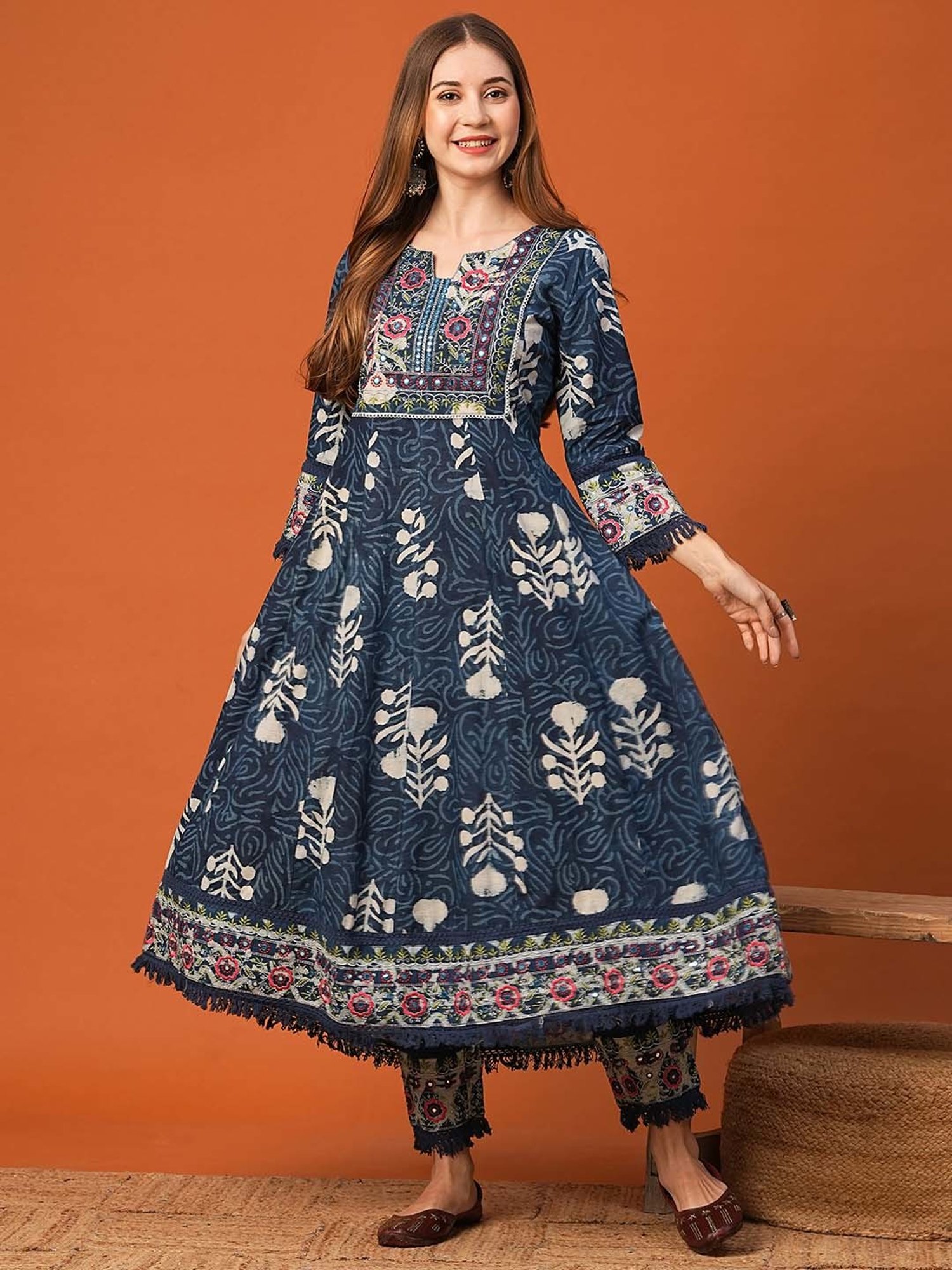 Fashor Indigo Blue Printed Kurta & Pants Set