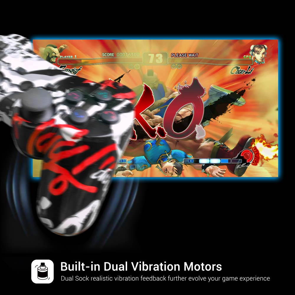 CHENGDAO PS3 Controller Wireless Dual Shock Gamepad for Sony Playstation 3 with Charging Cord (red skull)