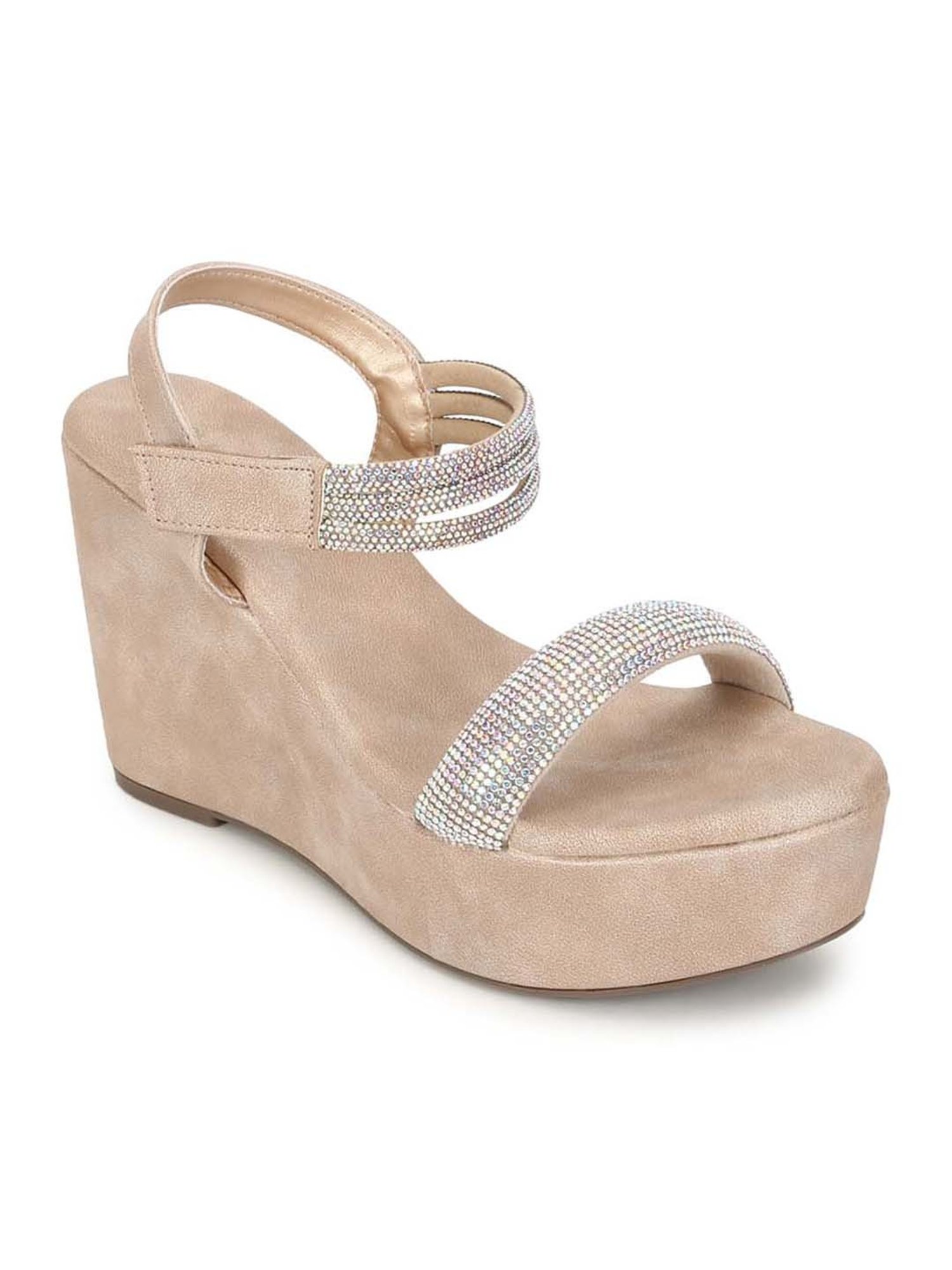 Truffle Collection Women's Beige Ankle Strap Wedges