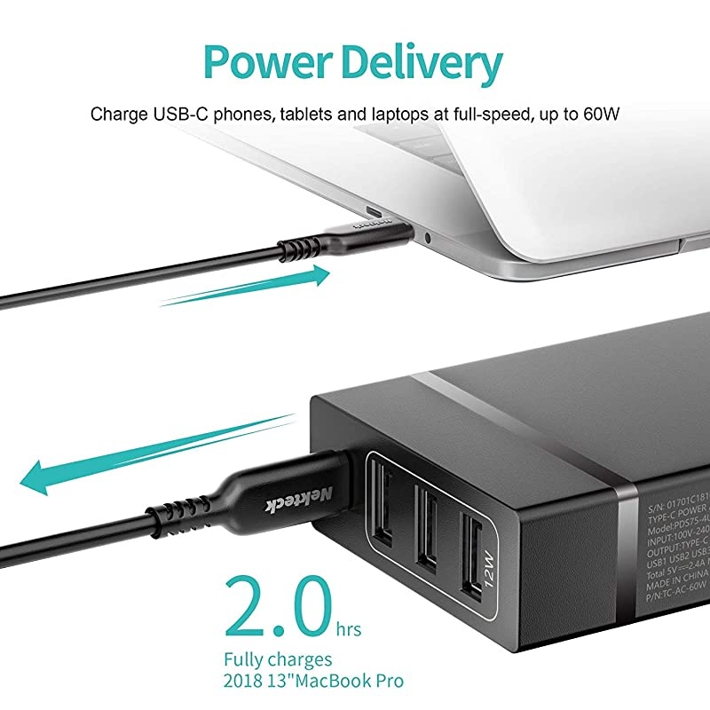 USB C Charger  4Port 72W USB Wall Charger with TypeC 60W Power Delivery PD Charger Station Compatible with iPhone 11 Pro Max 2017 MacBook Pro Pixel XL Galaxy S9 Plus iPad Pro 2018 Black