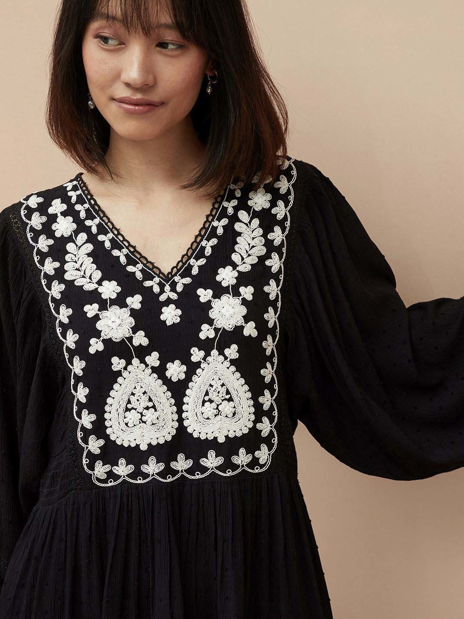 Colour Me by Melange Black Embroidered A-Line Dress