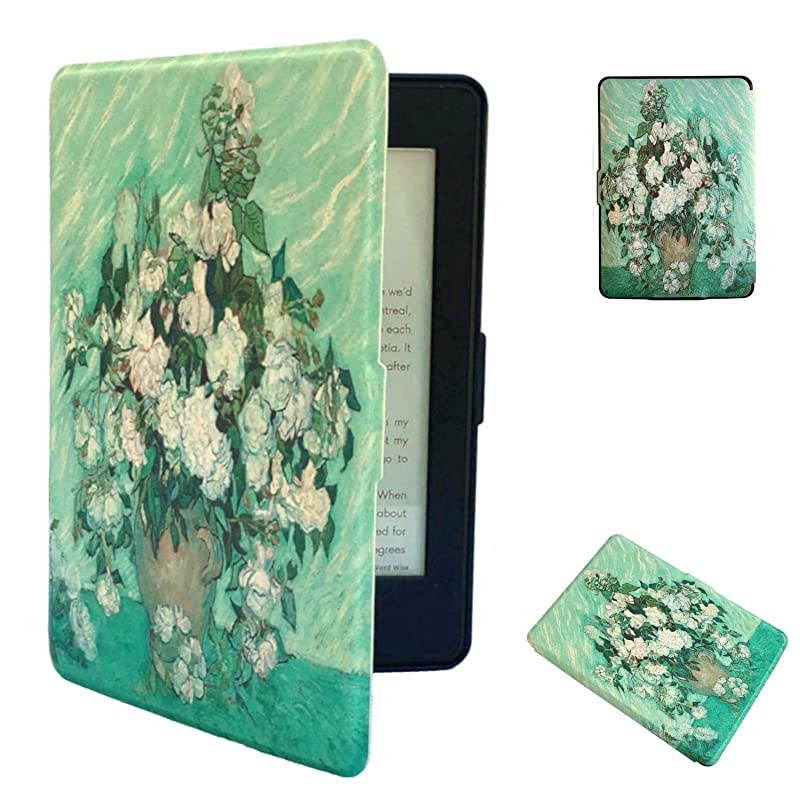 Paperwhite Case - Paperwhite 1/2 / 3 Generation - Auto Wake/Sleep, Shockproof, Lightest Leather (fits Paperwhite 2012, 2013, 2015 Version) (6 inch, Roses)