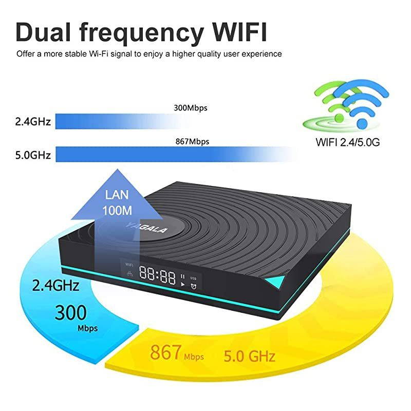 Android 9.0 TV Box 4GB RAM 64GB ROM,  Y1 Smart Android Box RK3318 Quad Core 64bit Dual WiFi 2.4GHz/5.0GHz HDMI 4K 60fps H.265
