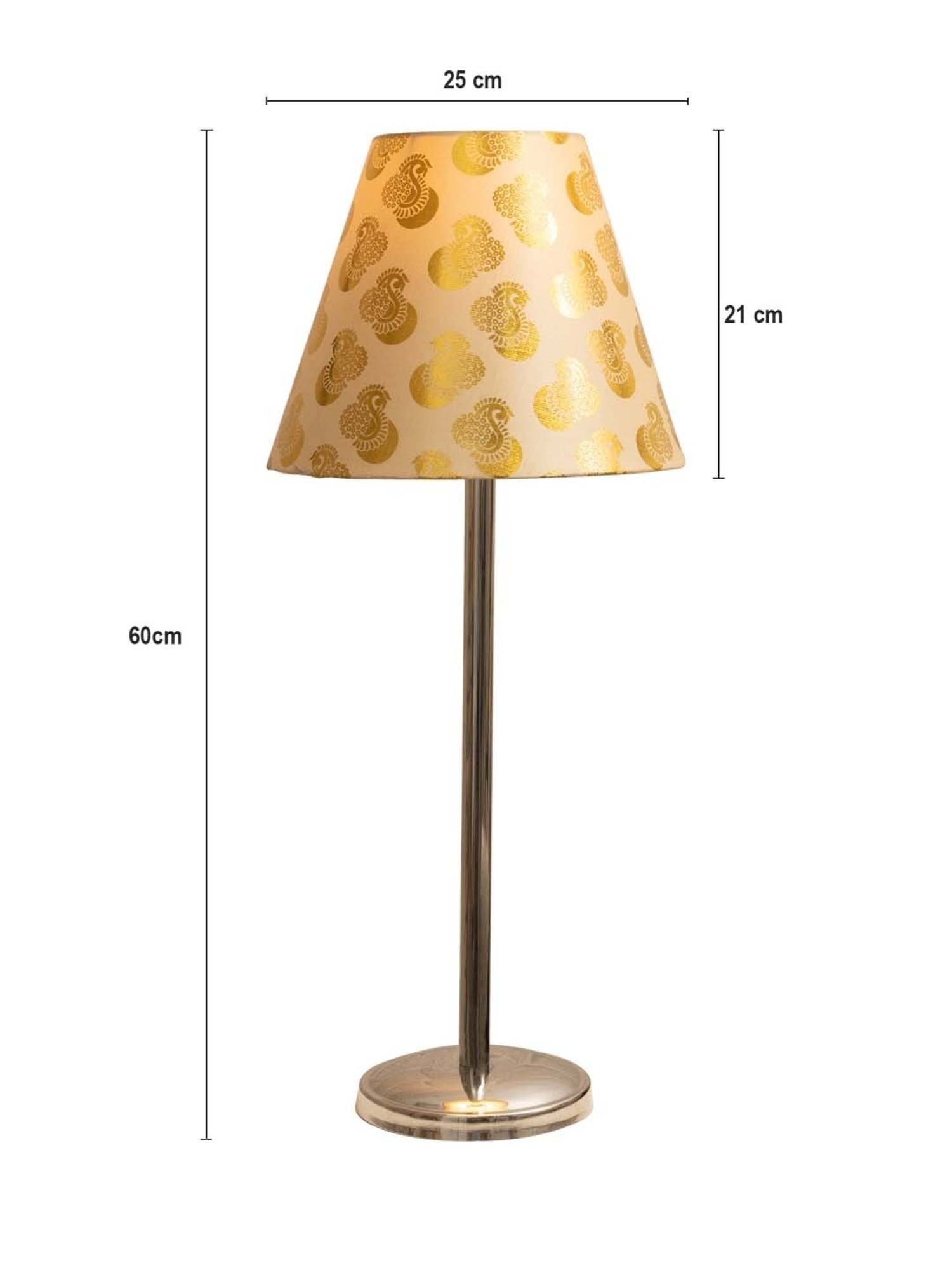 Homesake Chrome Suave Golden Steel Bedside Table Lamp With Fabric Shade - Set of 1