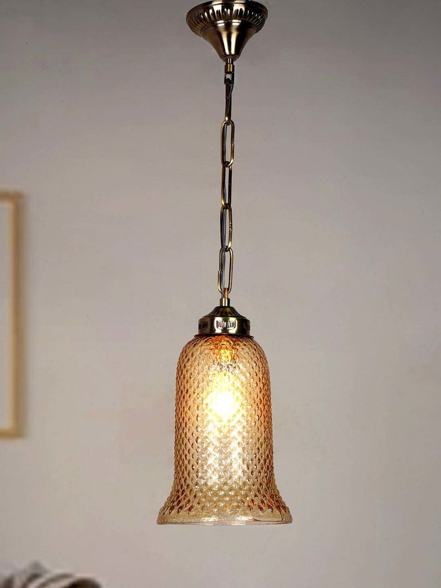 16" Glass/Metal Jasmine Tiffany Style Semi Flush Mount (Includes Energy Efficient Light Bulb) Cream - JONATHAN Y