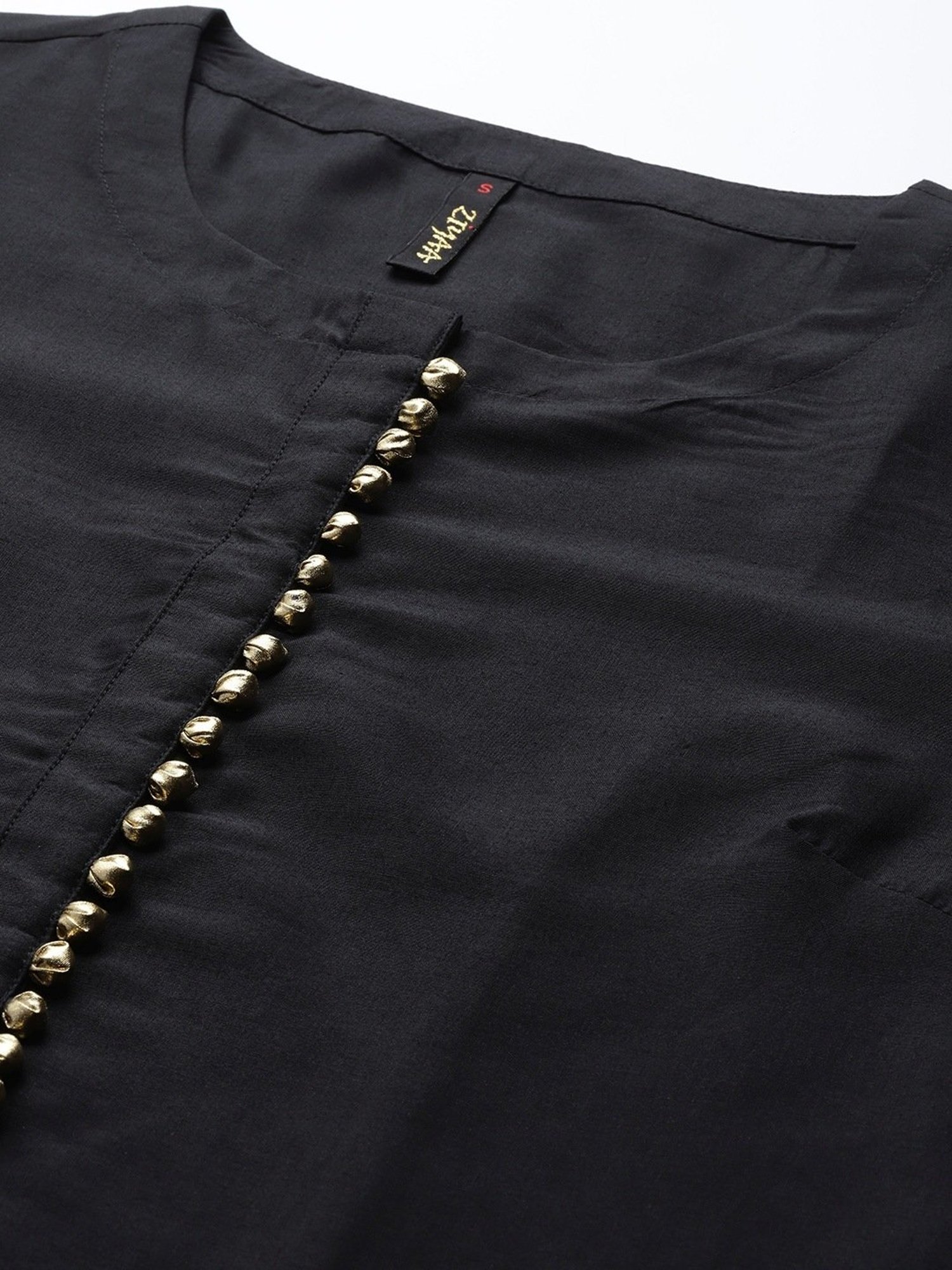 Ziyaa Black Woven Pattern Kurta Pant Set With Dupatta