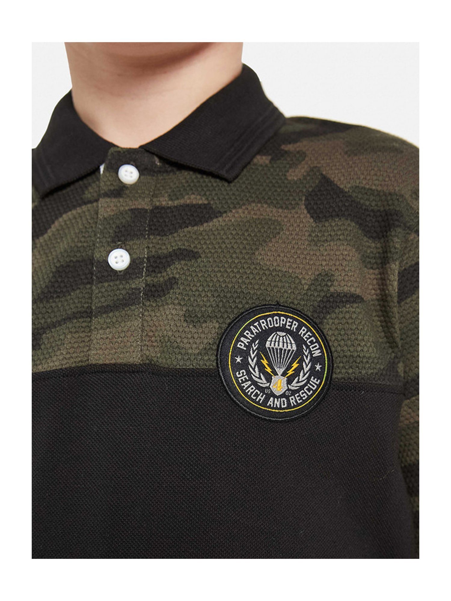 Octave Kids Black Camouflage Full Sleeves Polo T-Shirt