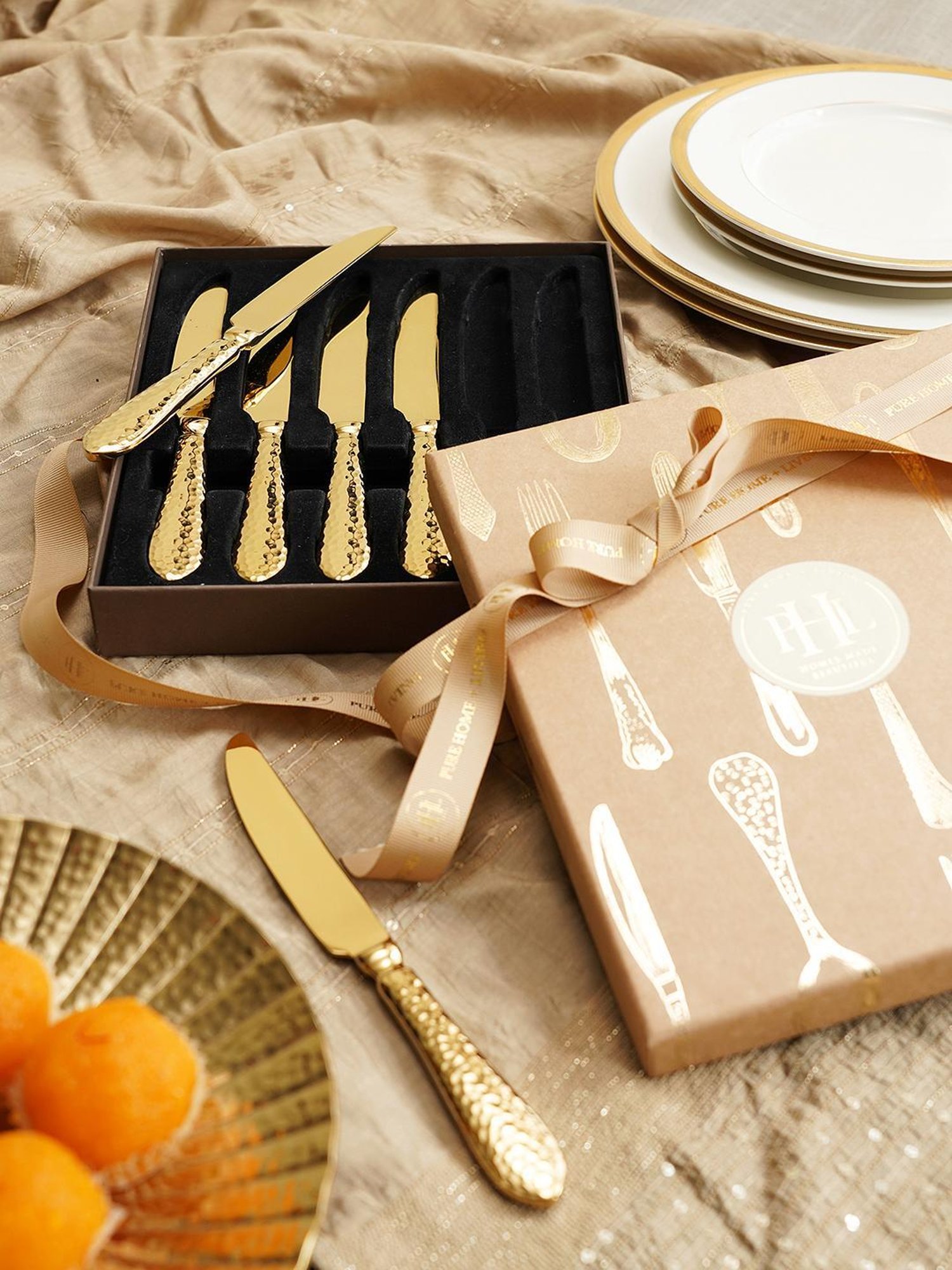 Pure Home and Living Gold Stainless Steel Textured Cutlery sets