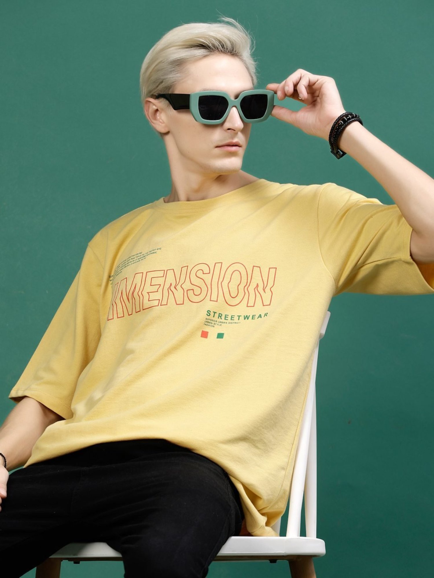 Rigo Yellow Cotton Loose Fit Printed T-Shirt