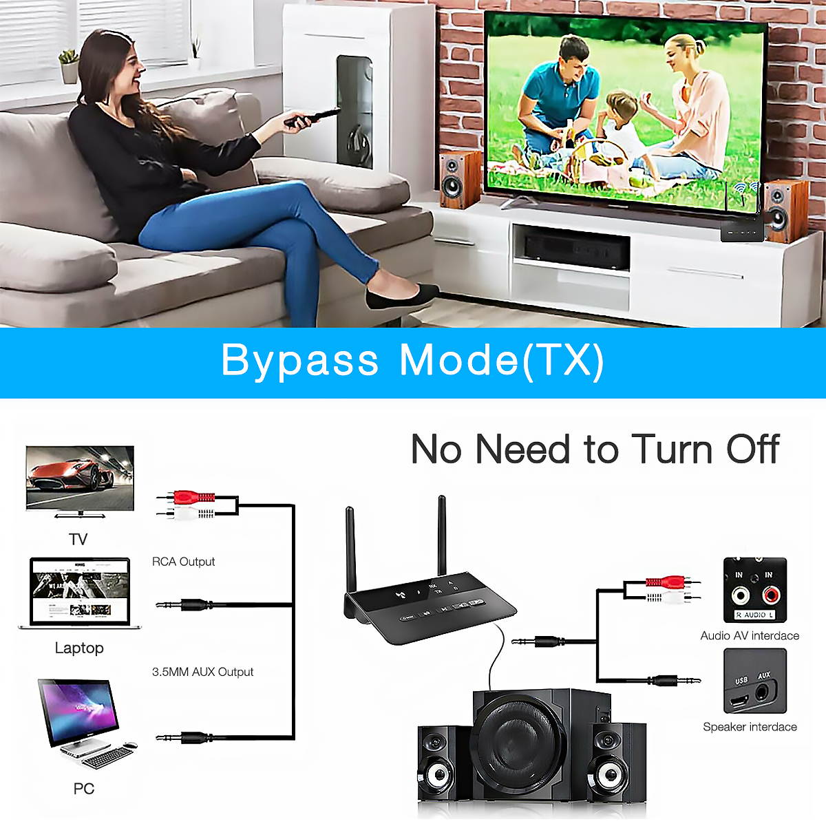 Wireless Bluetooth 5.0 Transmitter Receiver Audio Adapter, Black