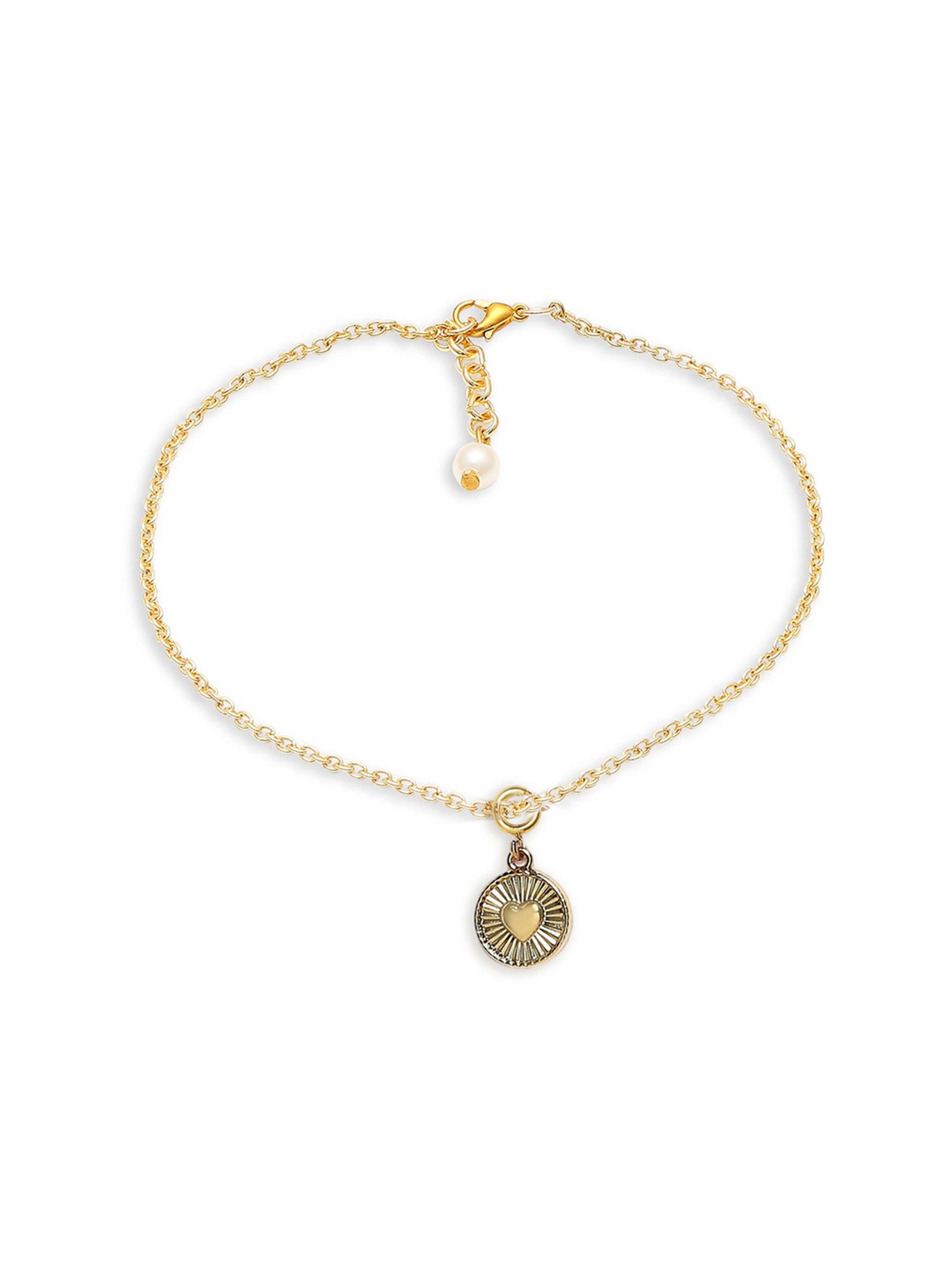 OOMPH Heart Shape Charm Delicate Gold-Tone Fashion Stylish Latest Anklet for Women