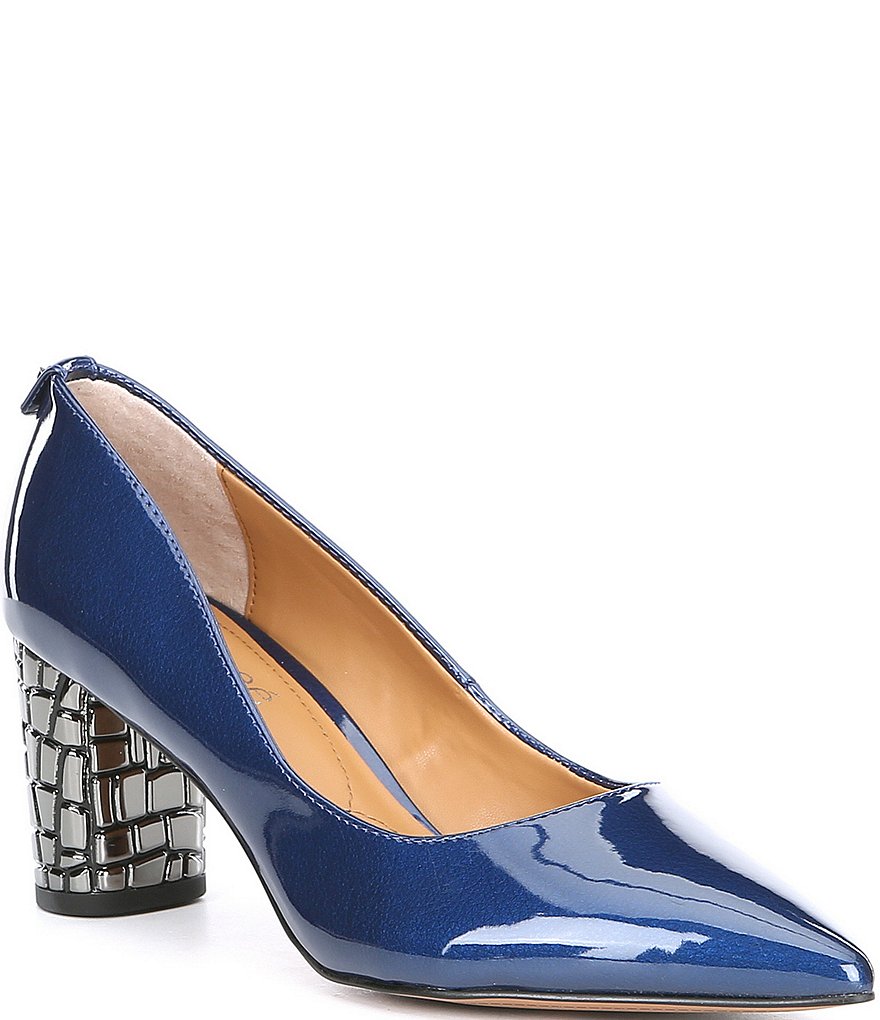 J. Renee Vaneeta Patent & Croc Embossed Metal Heel Pumps