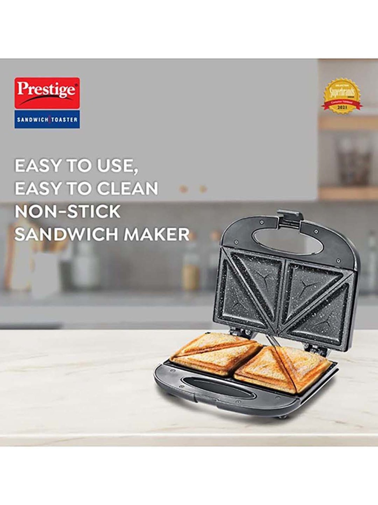 Borosil Sandwich Maker 700W Non Stick Coating (Black)