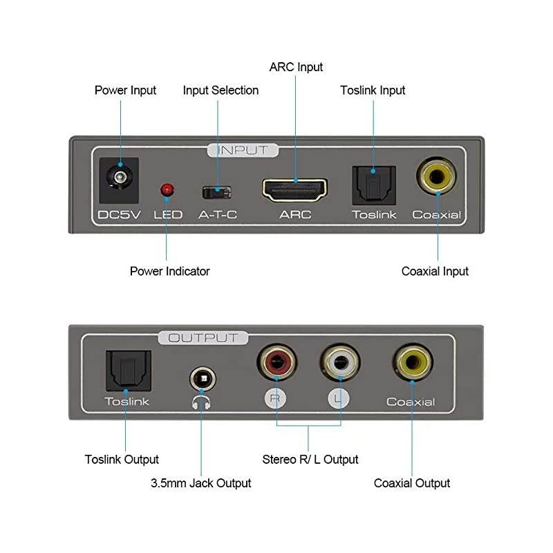 192KHz Mutifunctional Digital to Analog Audio Converter  Audio Adapters for HDMI ARC or Toslink or Coaxial to 35Jack and RL and ToslinkOpticalSPDIF and Coaxial