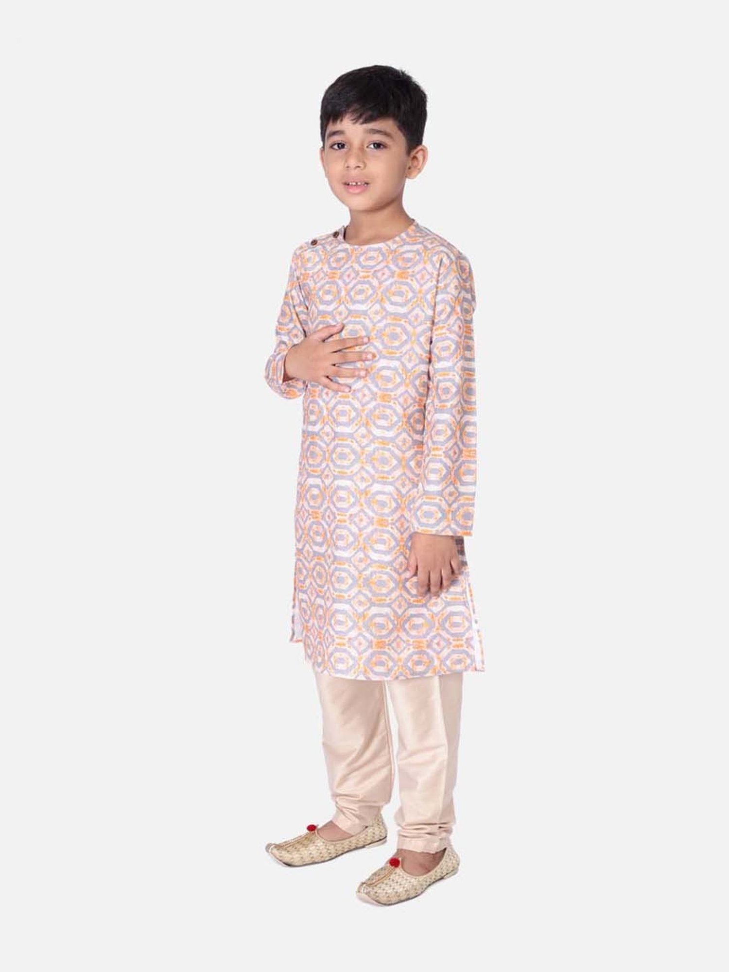 TABARD Kids Grey & Beige Cotton Printed Kurta Set