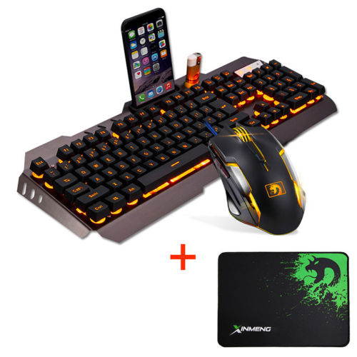 UrChoiceLtd 2017 Ajazz Battle Axe LED 7 Colorful Rainbow Backlit Multimedia Ergonomic Usb Gaming Keyboard + 2400DPI Gaming Mouse and Mouse Pad Set For Laptop Computer