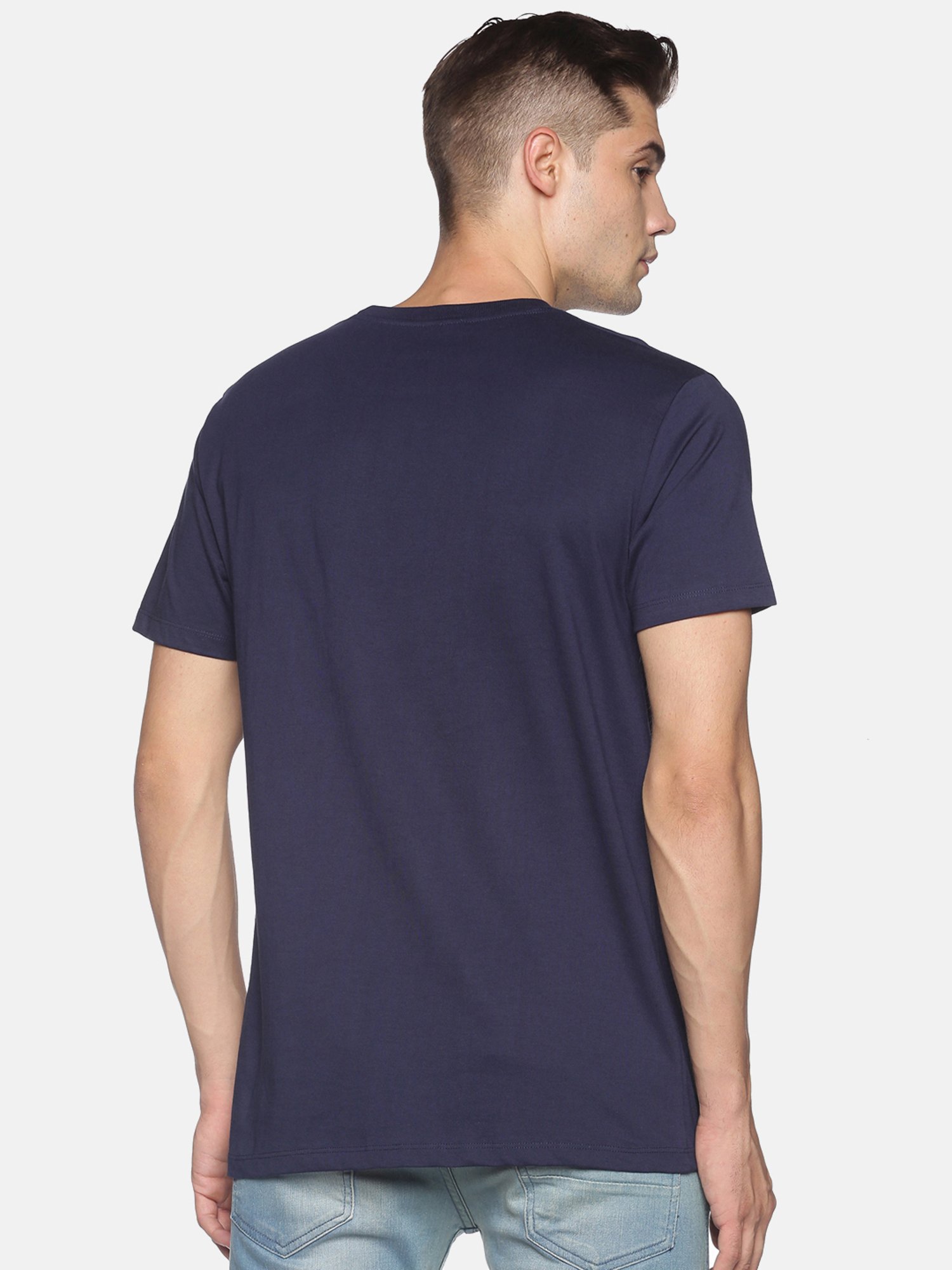 BLACK RADIO Navy Slim Fit Printed Cotton Crew T-Shirt