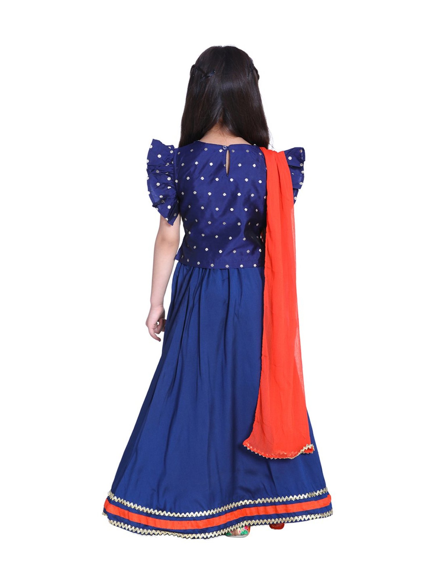 BownBee Kids Blue Zari Work Lehenga Choli With Dupatta