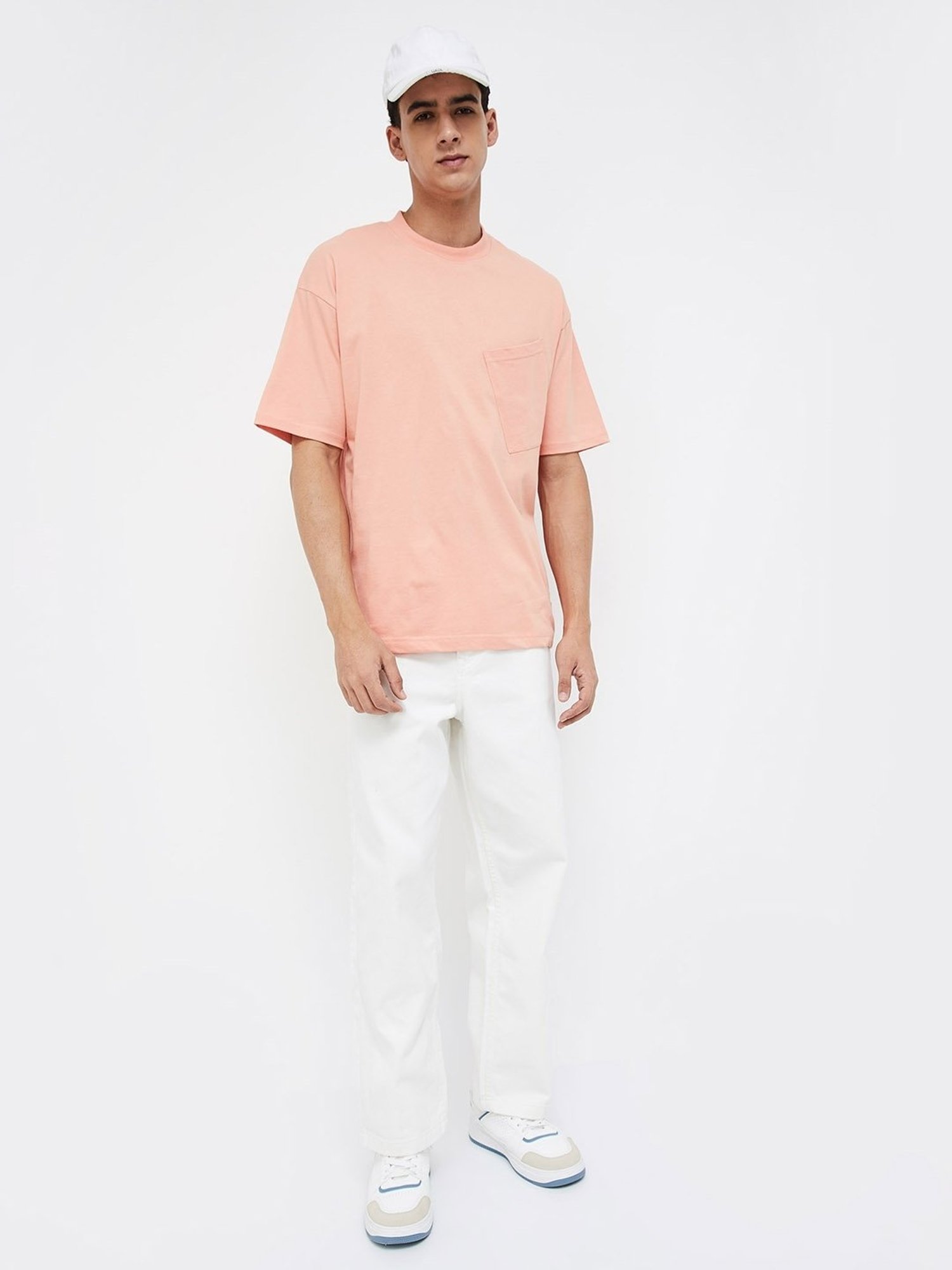 Forca By Lifestyle Peach Cotton Regular Fit T-Shirt