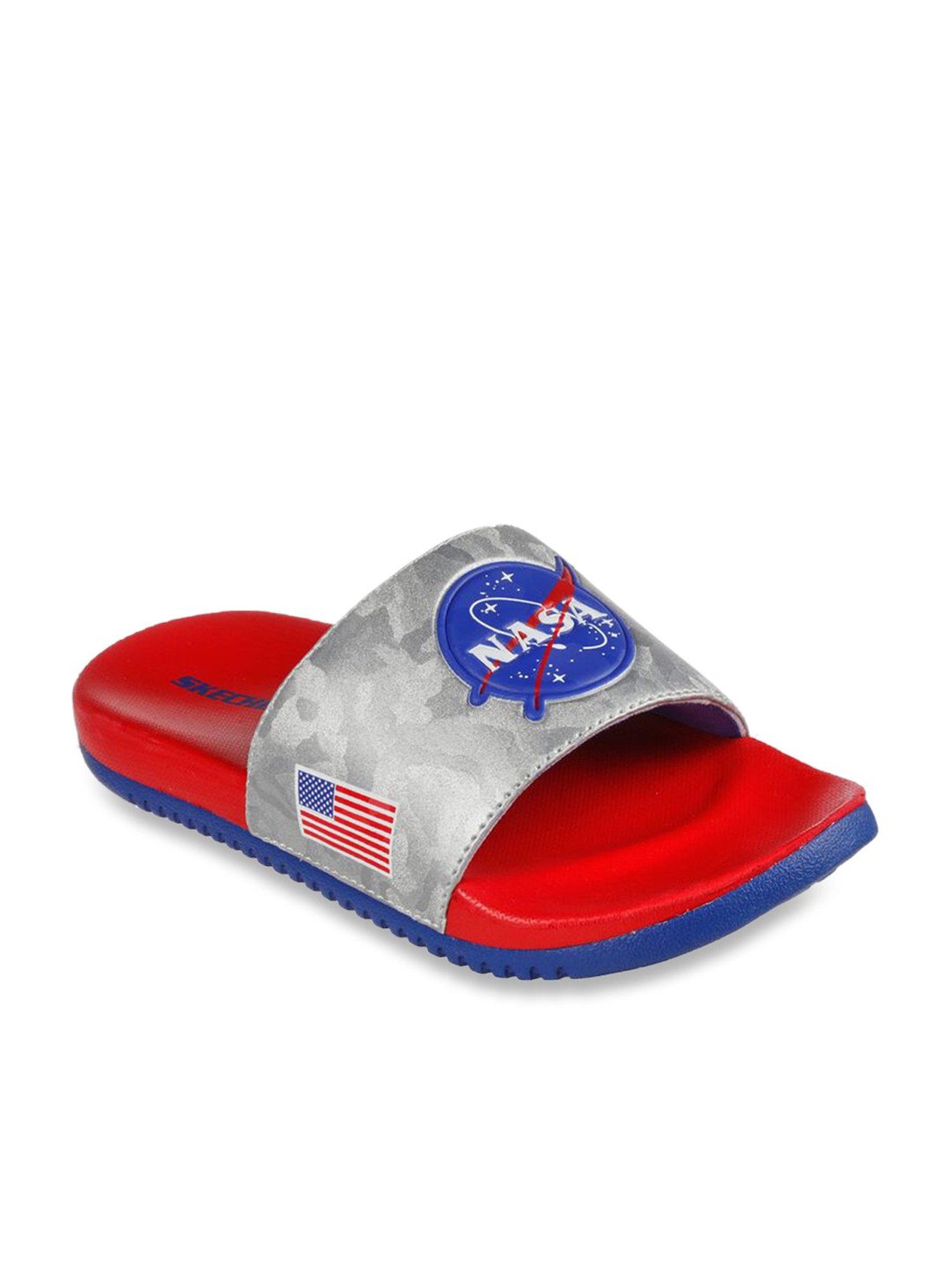 Skechers Boys GAMBIX - ASTRODE Silver Blue Red Casual Slippers