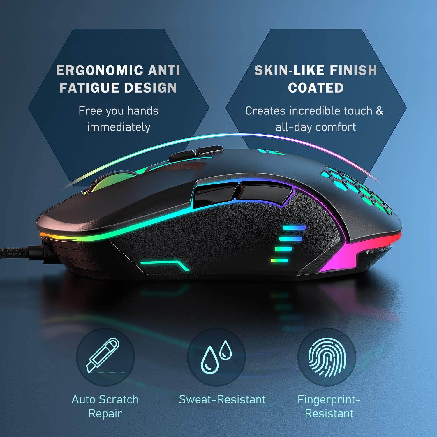 Updated Gaming Mouse with 7 Programmable Buttons, Chroma RGB Backlight Gaming mice, 6400 Adjustable DPI, Ergonomic USB Computer Mouse, High Precision Sensor for Windows PC & Laptop Gamers