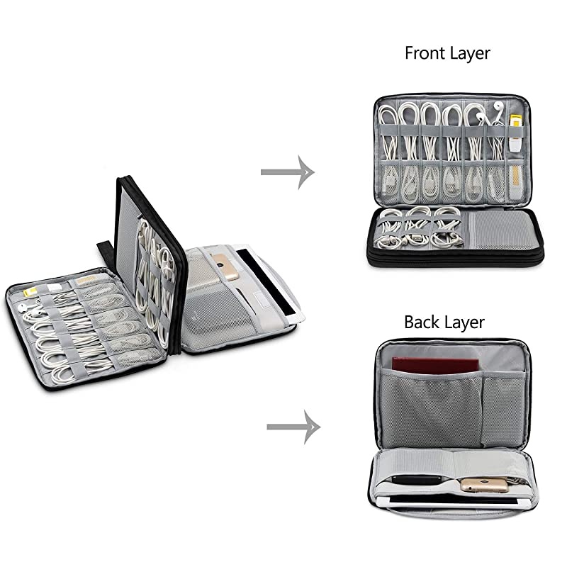 Travel Cable Bag Cord pouch Electronic Organizer Universal Cable Organizer Electronics Accessories Cases for Cables, Charger, Phone, USB, SD Card and ipad air (Large Single-Layer, Black)