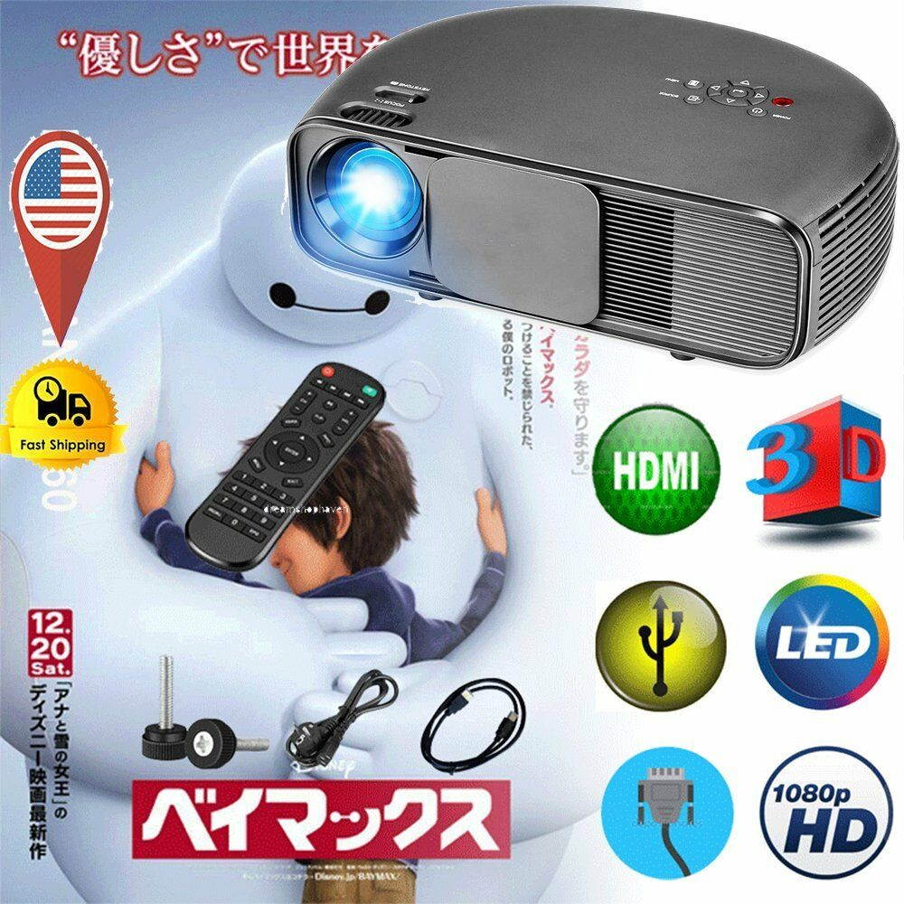 2018 HD 1080P LED 3D 6400LUMEN Video Projector Home Theater Cinema