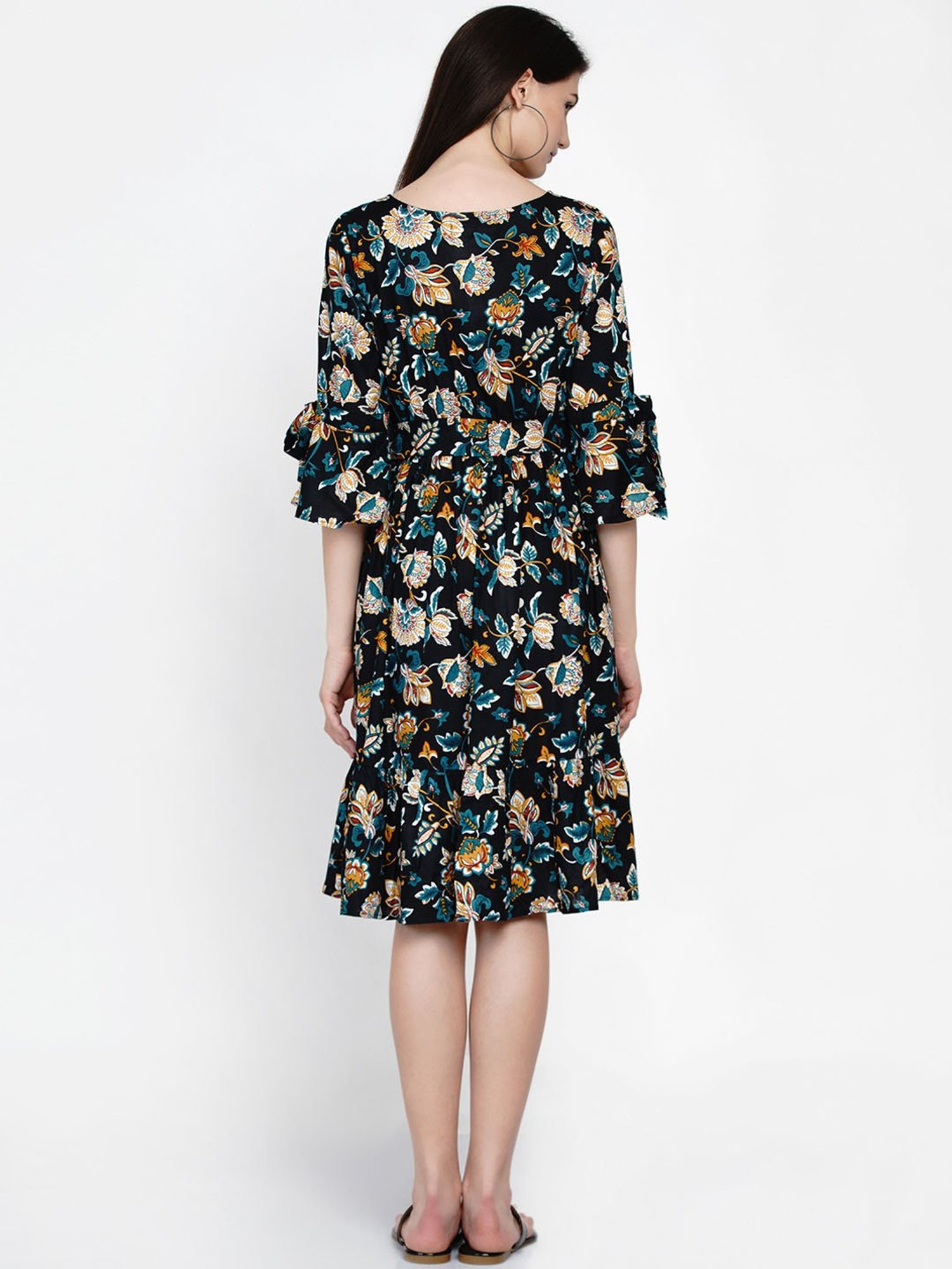 Mine4Nine Navy Floral Print Maternity Dress