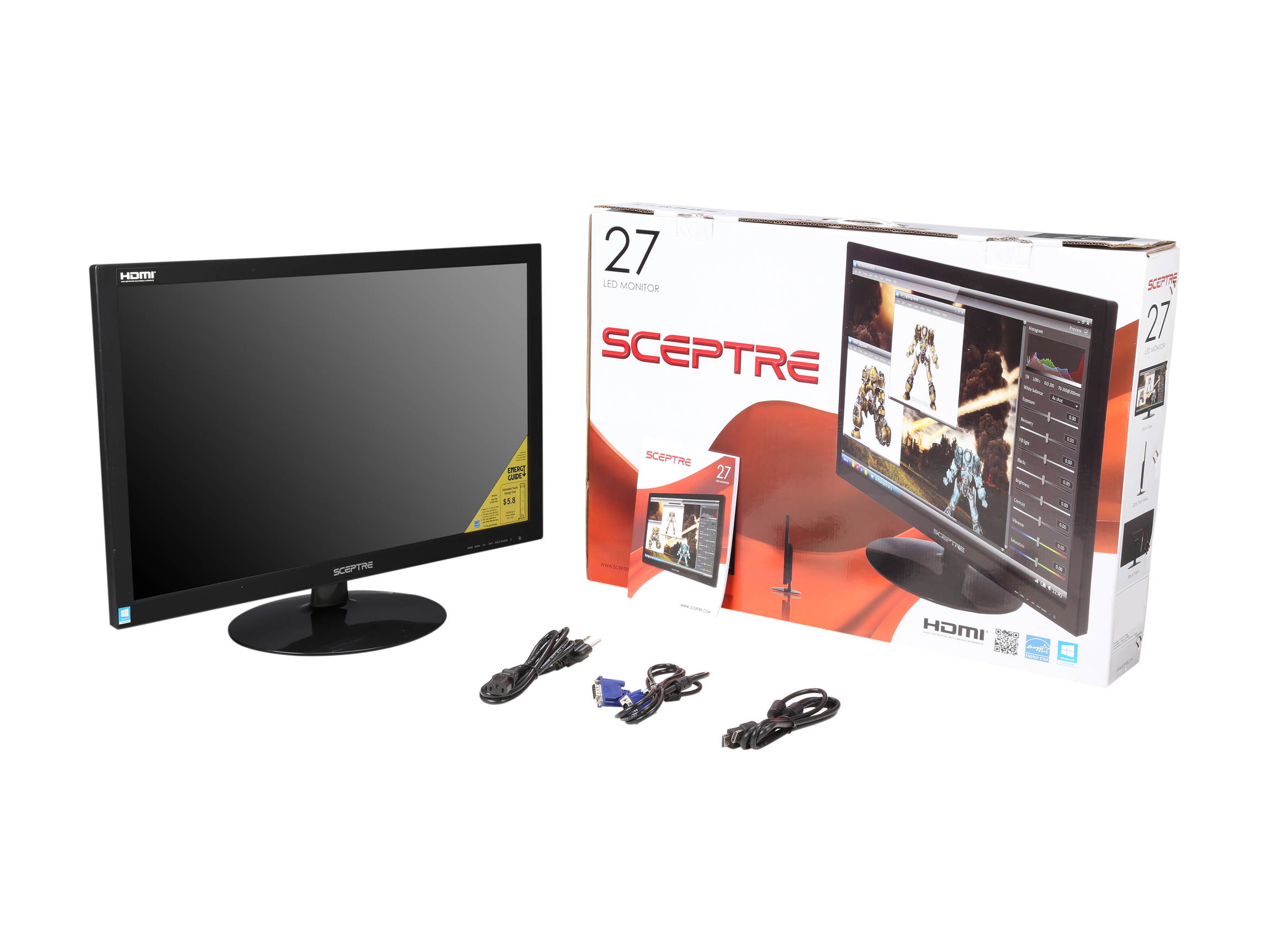 Sceptre E205W-1600 20" 1600 x 900 HD+ Resolution 75Hz 5ms 2xHDMI VGA Built-in Speakers Ultra Thin LED Backlit LCD Monitor