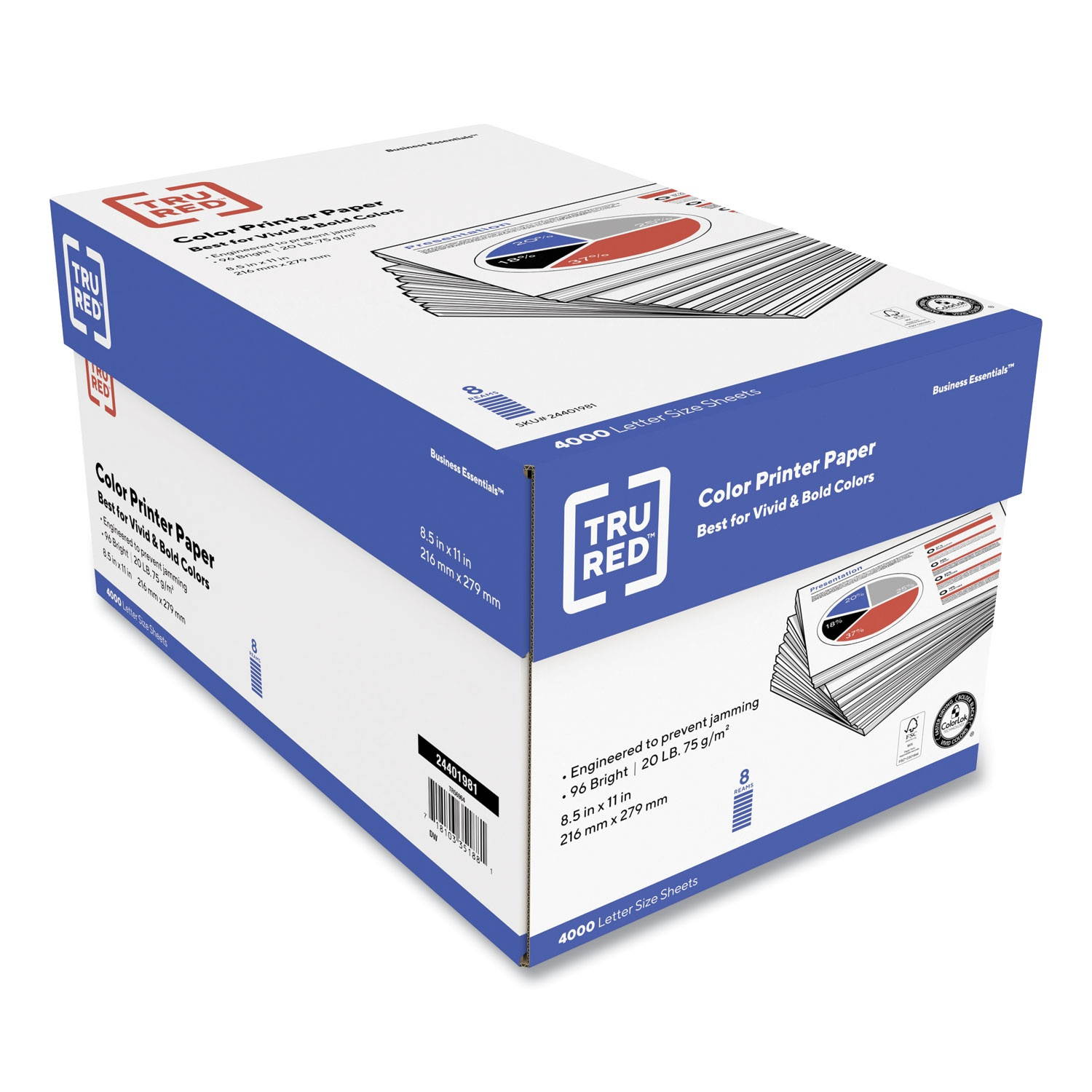 TRU RED 8.5x11 Color Printer Paper 20 lbs. 96 Brightness TR56964