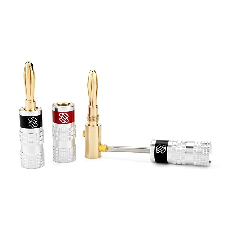 Silverback Banana Plugs, 24k Gold Dual Screw Lock Speaker Connector, 12 Pairs