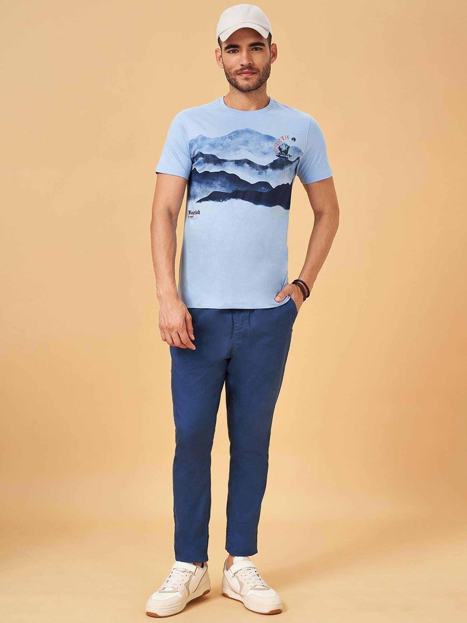 Urban Ranger by Pantaloons Sky Blue Cotton Slim Fit Printed T-Shirt