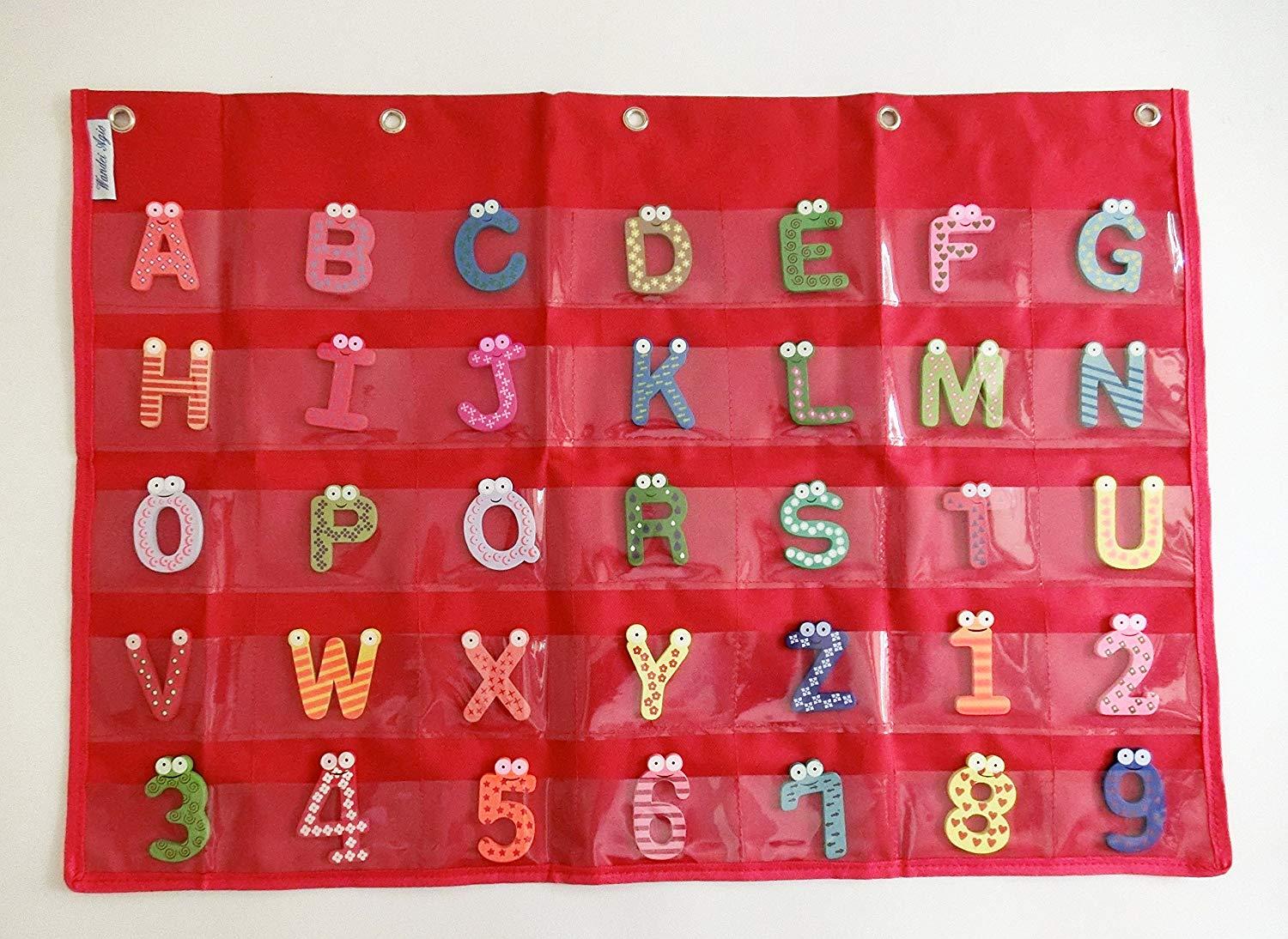 Wander Agio School Count Pocket Literacy Chart Card Deluxe Calendar Pocket Wall Hanging Chart Teaching Materials Red